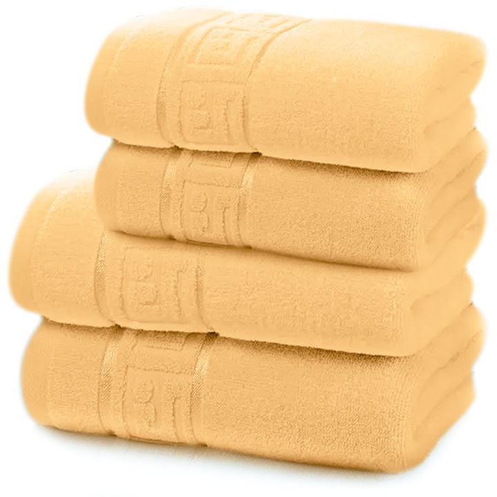 4 darab prémium minőségű pamut fürdőlepedő készlet, 50x90 cm, 70x140 cm, Világos mustár