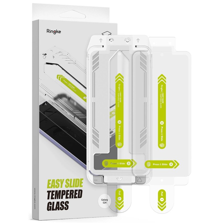 Set 2 folii sticla cu sistem de montare Ringke Easy Slide compatibil cu Samsung Galaxy S24 Clear