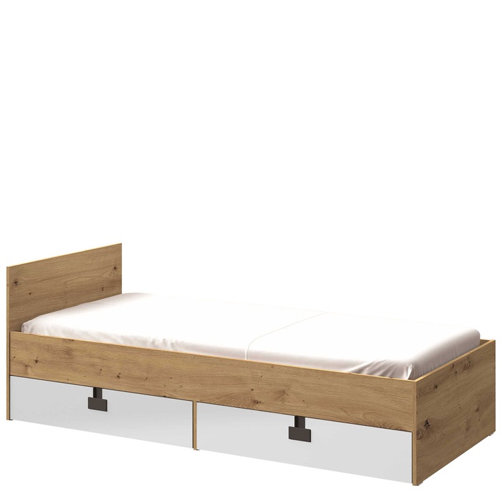 Pat Tikrote TE14 90x200, MIRJAN24, stejar artisan / alb lucios, 203x94x71 cm