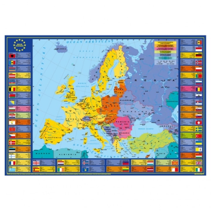 Plansa suport birou, Carton, Cu model Harta Europei, Multicolor