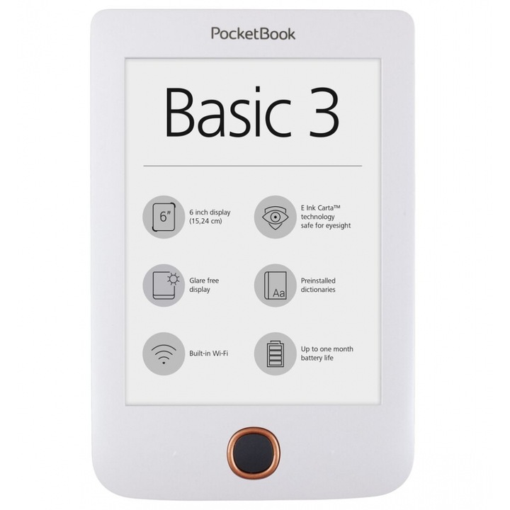 eBook Reader PocketBook BASIC 3, afisaj E Ink Carta, 8GB, WiFi, Alb