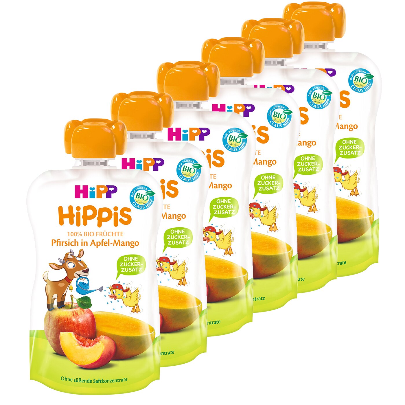 Pachet 6 x Piure Hipp cu mar, mango si piersica, 100 g, de la 1 an