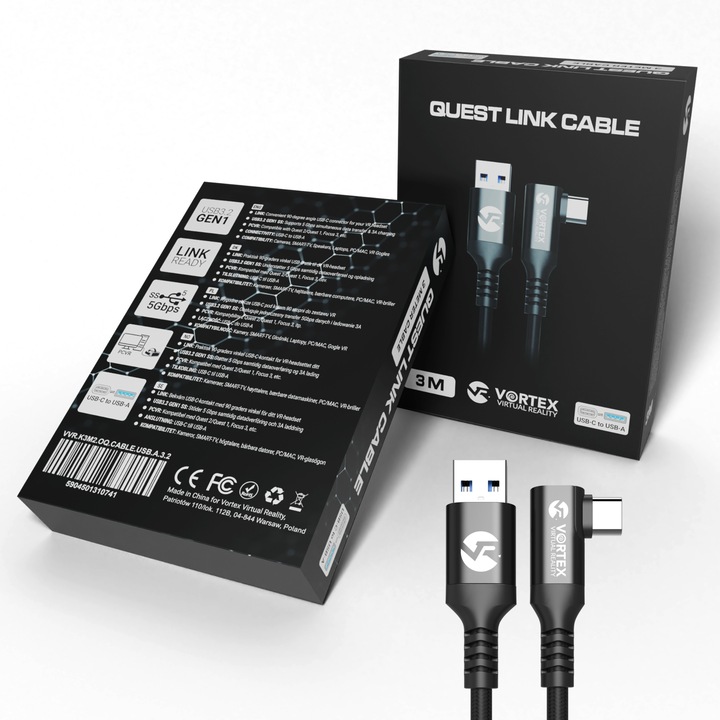 Oculus Link kábel 3m, USB-A, Oculus Quest 2, SteamVR, SideQuest, Oculus Quest 2, SteamVR, SideQuest számára