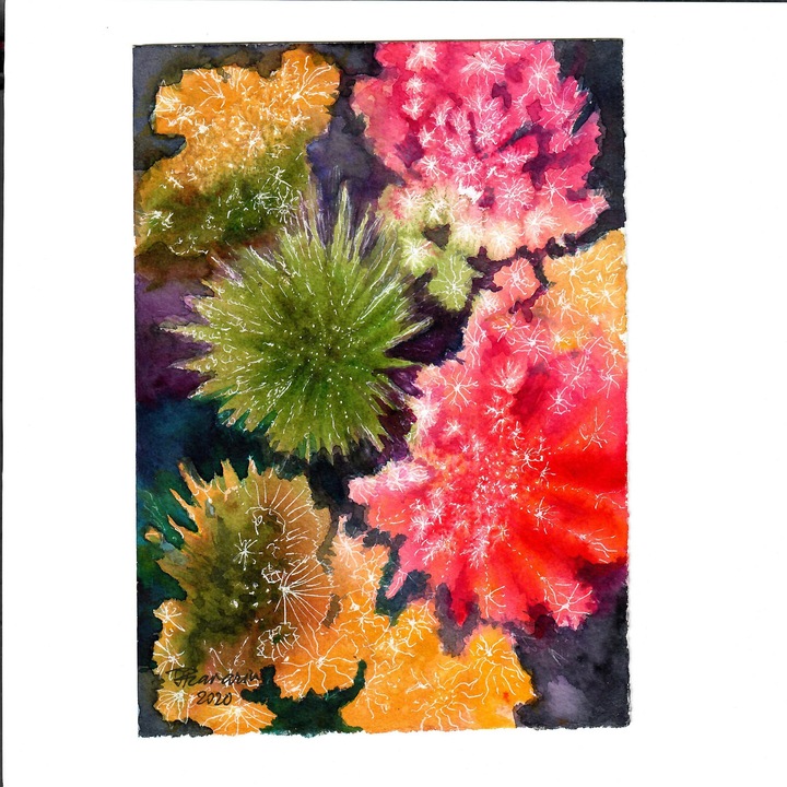 Tablou Microcosmos, realizat manual in 2021, acuarela pe hartie, neinramat, 15 x 21 cm