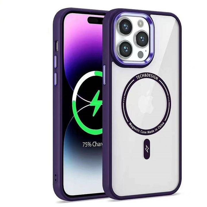 Apple Iphone 15 Pro Max, Mágneses tok, Magsafe, Sötétlila védőburkolat kompatibilis