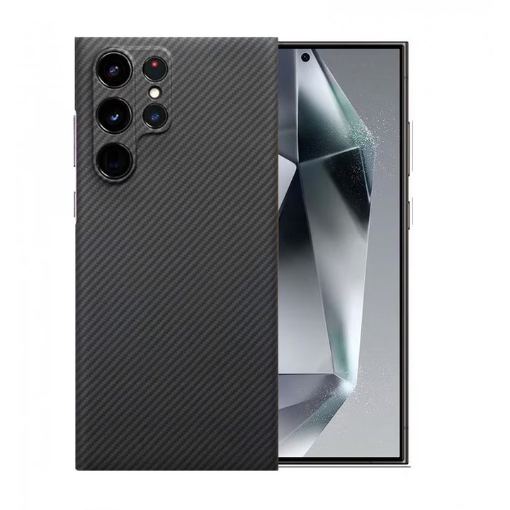 Husa Daden® din fibra de aramida/kevlar pentru Samsung S24 Ultra, Protectie Antisoc, Camera Ultra Safe, Negru