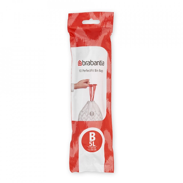 Торбички за кош Brabantia PerfectFit Slide/Paper Bin 1005562, Размер B, 5 л, 10 броя, Бял