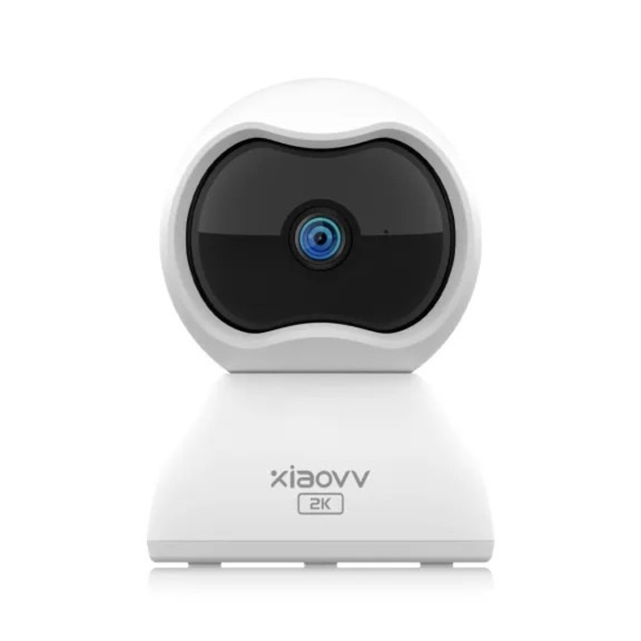 XIAVV 2k, 360 камера за наблюдение с 3MP Wifi, 2.4GHz Wifi камера, 360 градусов ъгъл, аларма чрез телефонно приложение, гласово управление, режим на поверителност, SD и облачно съхранение, бял