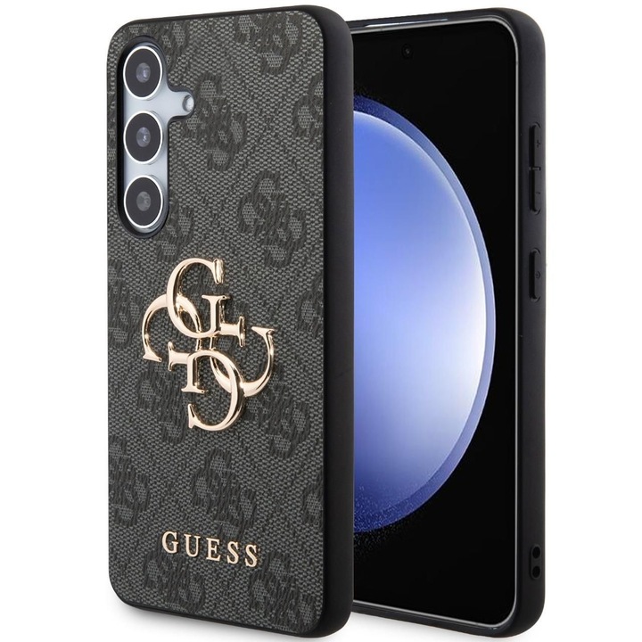Предпазен калъф Guess 4G PU Leather Big Metal Logo за Samsung Galaxy S24 Plus, Сив/Черен