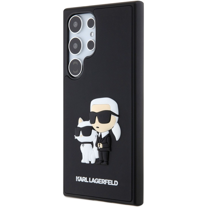 Husa Cover Karl Lagerfeld Silicone 3D Rubber Karl&Choupette pentru Samsung Galaxy S24 Ultra, Negru