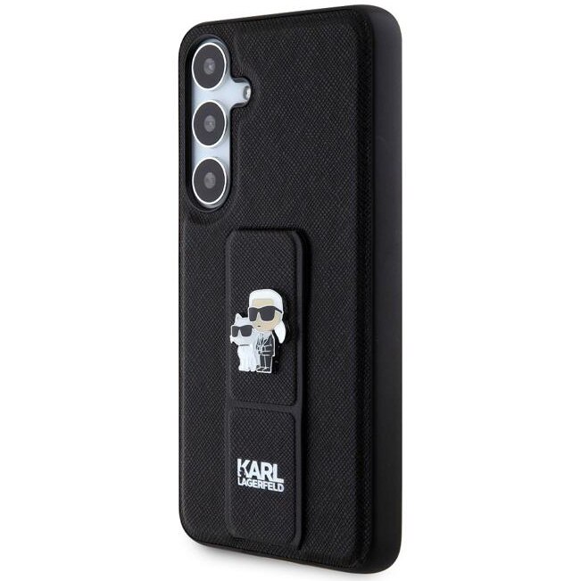 Husa Cover Karl Lagerfeld GripStand Saffiano Metal Logo Ikonik pentru Samsung Galaxy S24 Plus, Negru