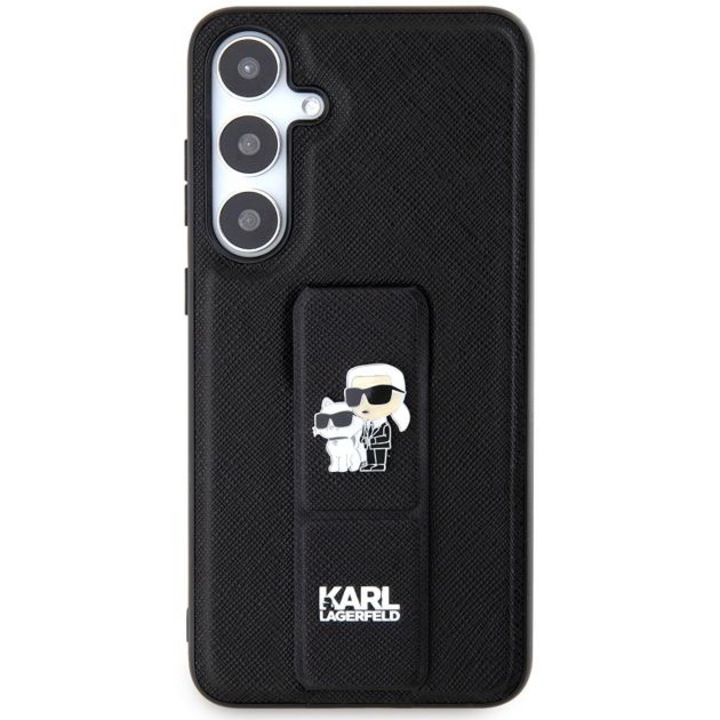 Husa Cover Karl Lagerfeld GripStand Saffiano Metal Logo Ikonik pentru Samsung Galaxy S24 Plus, Negru