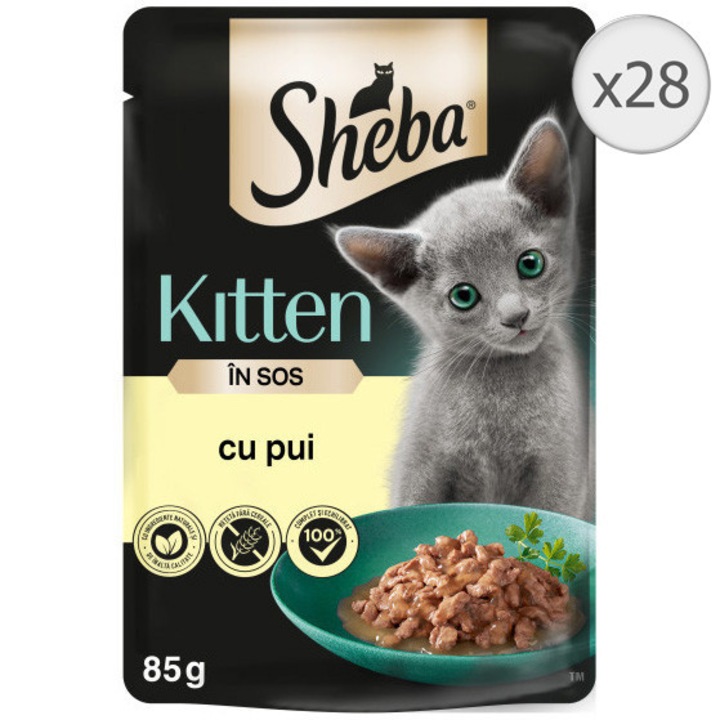 Мокра храна за котки Sheba Kitten, С пилешко в сос, 28 x 85 гр