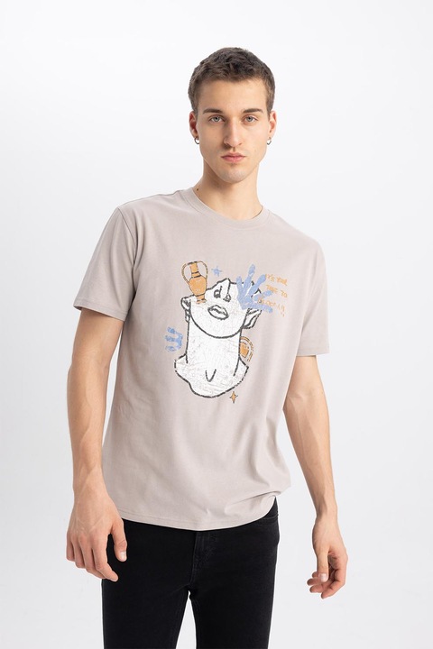 DeFacto, Tricou cu imprimeu grafic pe spate, Grej