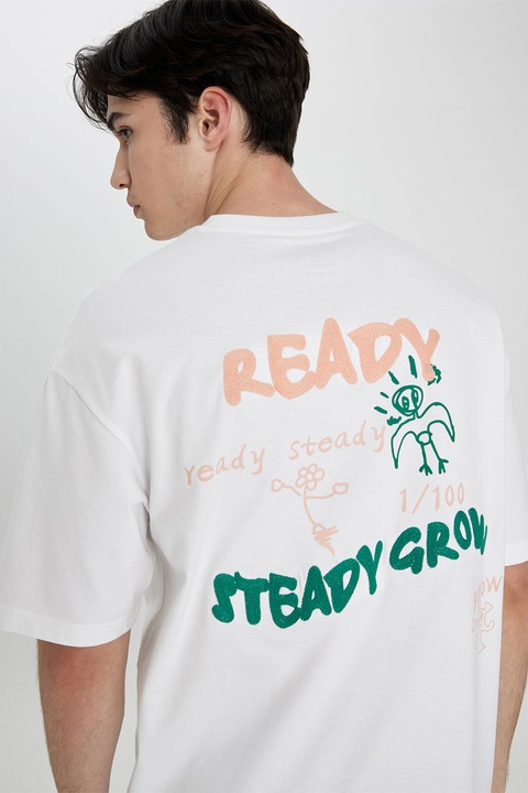 DeFacto, Tricou lejer cu imprimeu text pe spate, Alb