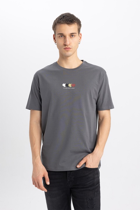 DeFacto, Tricou cu imprimeu text, Gri carbune