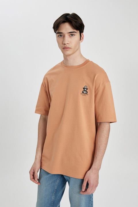 DeFacto, Tricou de bumbac cu decolteu la baza gatului, Portocaliu stins