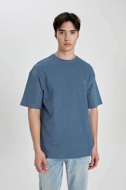 DeFacto, Tricou de bumbac cu decolteu la baza gatului, Indigo