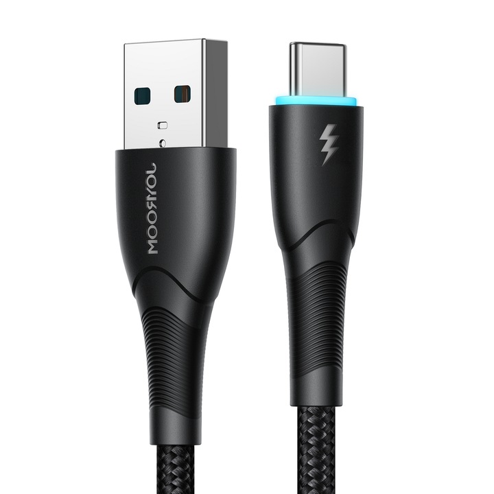 Кабел за данни Joyroom USB-A към Type-C порт, Бързо зареждане, 1 м, 3A, Плетен, Черен