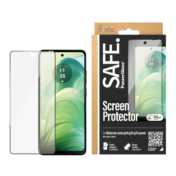 Стъклен протектор Safe за Motorola Moto G04, G24, G24 Power, UWF, Черен