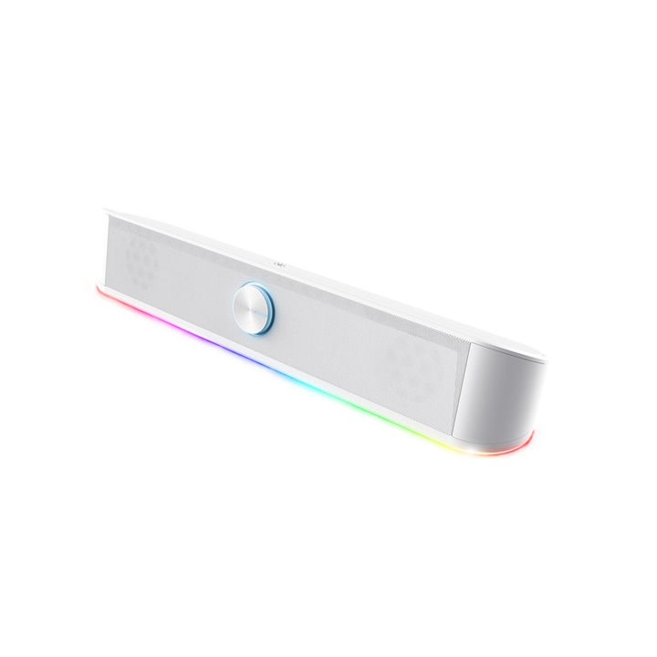 Soundbar Trust GXT 619W Thorne, maximális kimeneti teljesítmény 12W, válaszfrekvencia 150 Hz - 20 000 Hz, hangszóró impedancia 4 Ohm, világítással, fehér