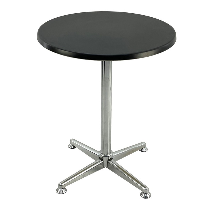 Masa bistro rotunda D60xh74cm Raki Black, blat werzalit si picior metalic cromat