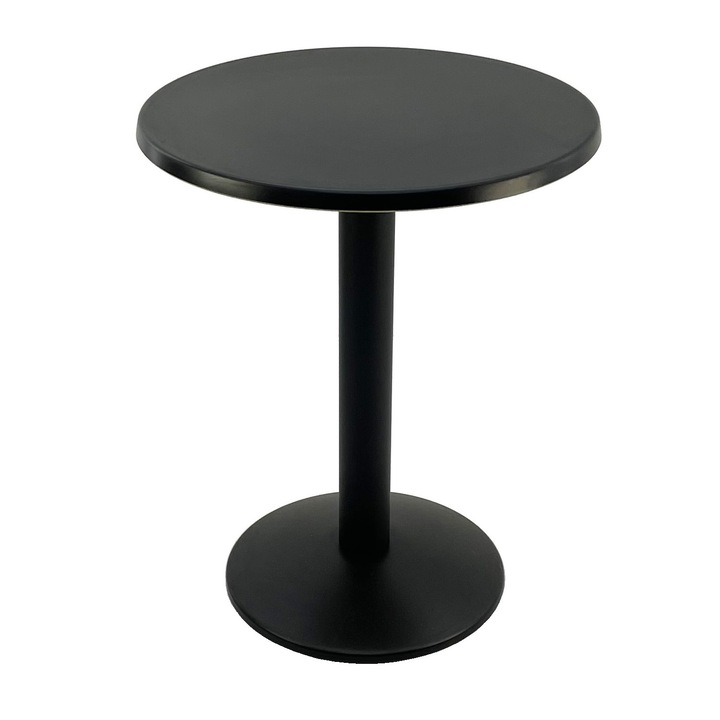 Masa bistro rotunda D60xh74cm Raki Black, blat werzalit si baza din metal neagra