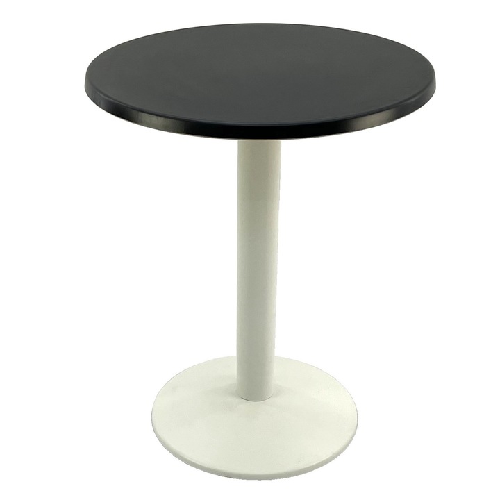 Masa bistro rotunda D60xh74cm Raki Black, blat werzalit si baza din metal alba