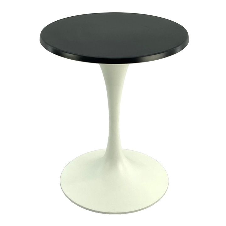 Masa bistro rotunda D60xh74cm Raki Black, blat werzalit si baza metalica alba