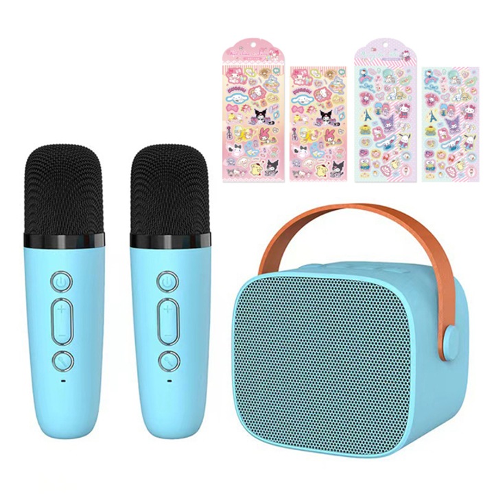 Aparat de karaoke pentru copii si adulti cu 2 microfoane, Wepzsxo, Albastru