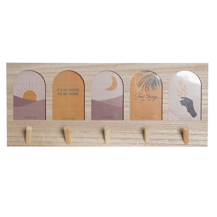 Kabát akasztó DKD Home Decor, Natúr, Többszínű, Fa, MDF, 56 x 5 x 23, 5 cm