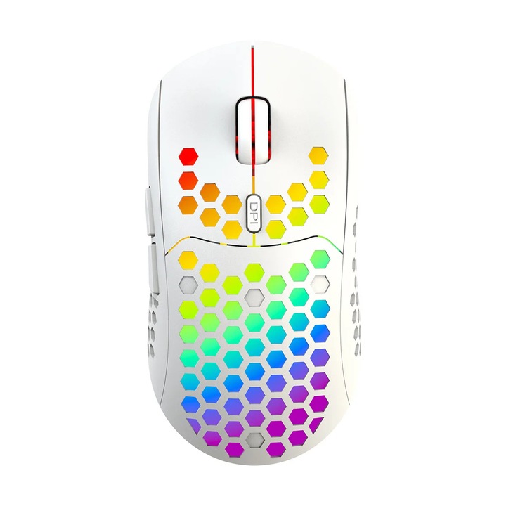 Mouse gaming Wireless, Iblancod BL110, 3200 dpi, 6 butoane, RGB, Alb