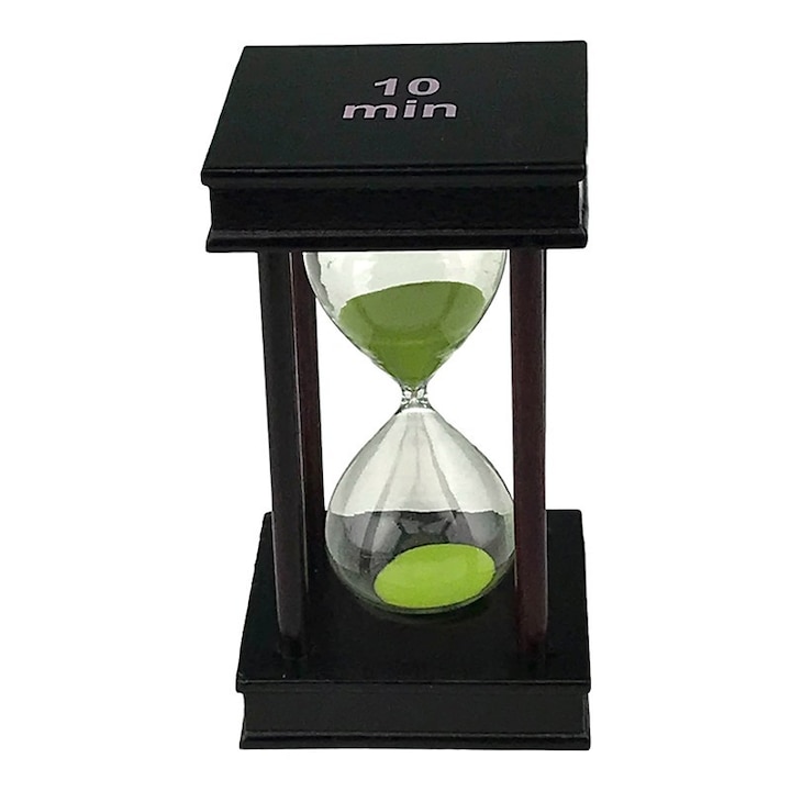 Clepsidra din lemn cu scris 10 minute, 8x14 cm, negru-verde