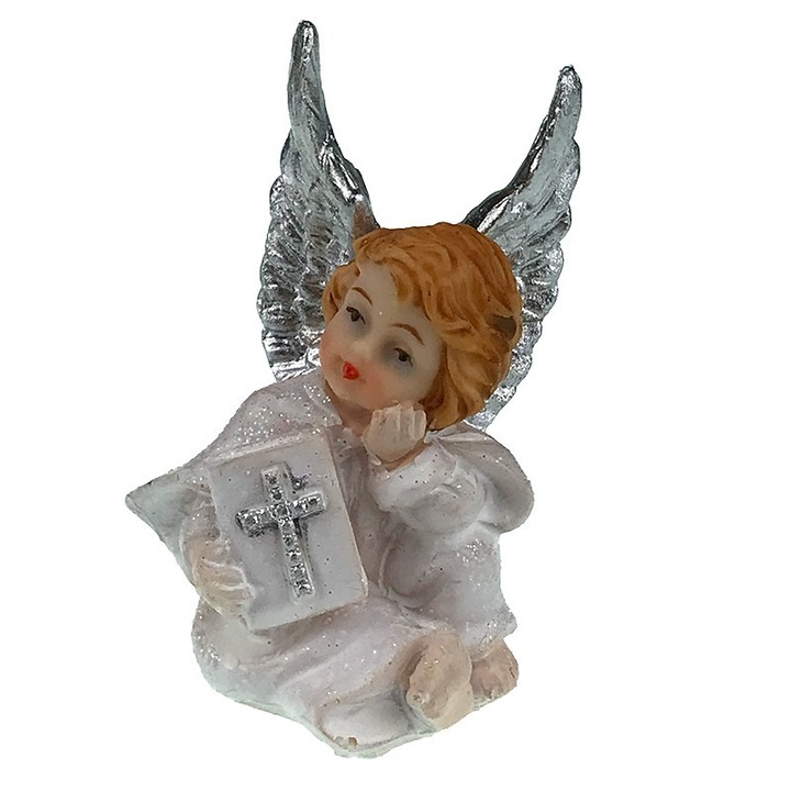 Gyanta díszítés, angyal könyvvel, 6x9 cm, fehér, M2