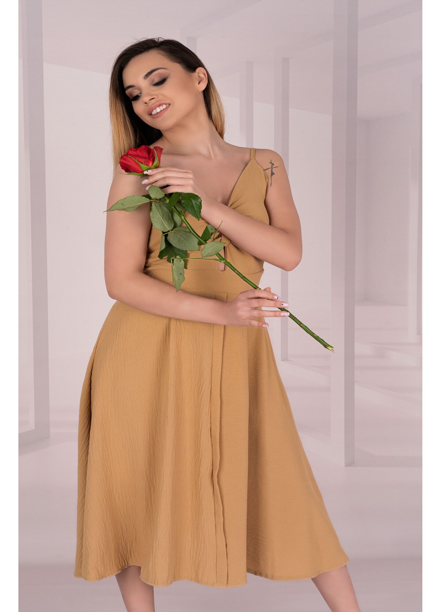 Rochie, MERRIBEL, Molinen D04, Poliester, Camel, S - eMAG.ro