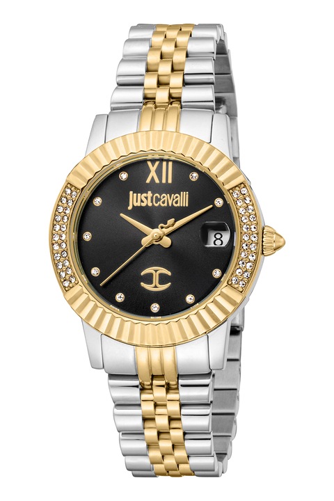 JUST CAVALLI, Часовник с циркони, Сребрист, Златист