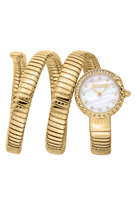 JUST CAVALLI, Cirkóniával díszített karóra csuklóra tekerhető szíjjal, Aranyszín