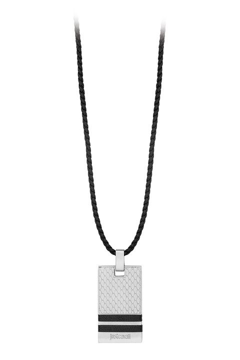 JUST CAVALLI, Колие с правоъгълна висулка, Черен, Сребрист