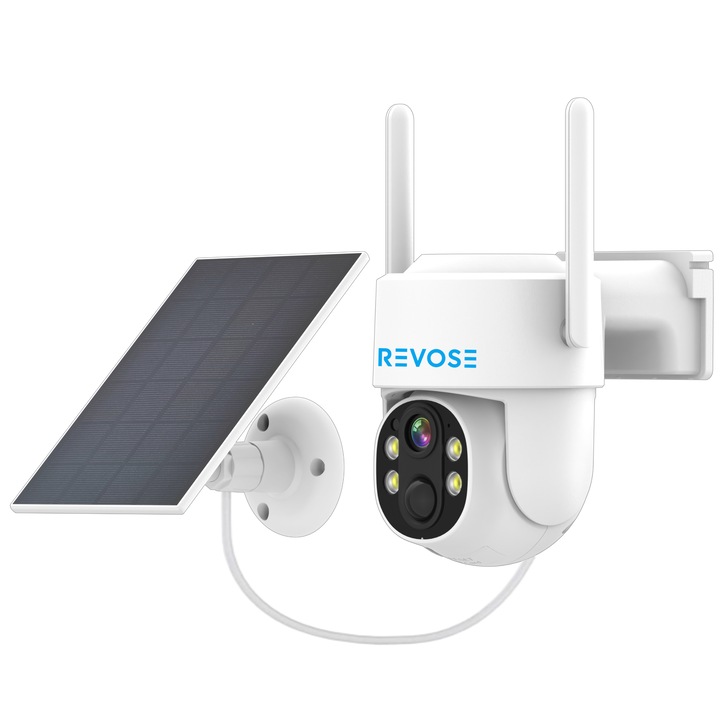 REVOSE™ 5MP 2560x1920 videó megfigyelő kamera, dedikált alkalmazás, intelligens követés, PTZ, WIFI, LAN, AP hotspot, Micro SD, forgás, mozgásriasztás, beltéri és kültéri, napelemes töltéssel