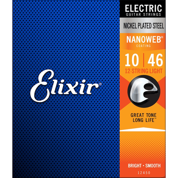 Set de corzi pentru chitara electrica, Elixir, 12450, 12 corzi light, 10-46