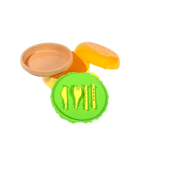 Кутия за храна, Бургер с прибори за хранене, 350 мл