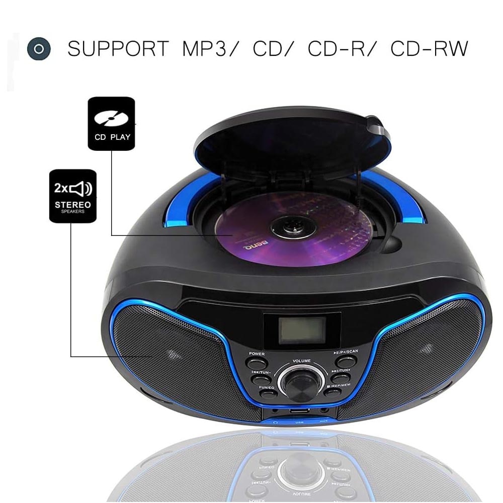 CD player stereo portabil Boombox, LONPOO, radio FM, CD player cu USB ...