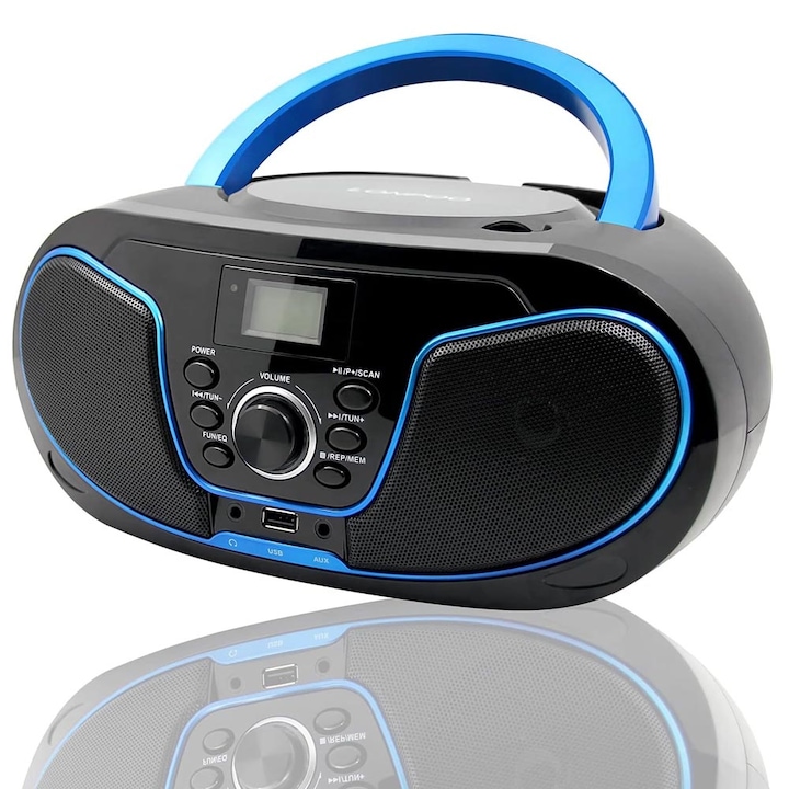 Портативен Boombox стерео CD плейър LONPOO *1112173 ДС, FM радио, CD плейър с USB, AUX, Bluetooth, 4W RMS, 2.0 канала, LCD дисплей, Черен, 29 x 24.5 см