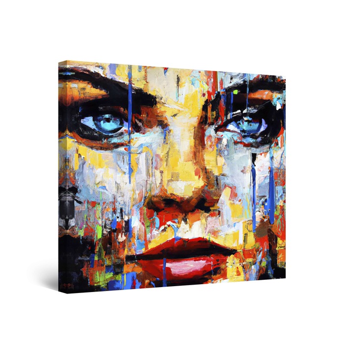 DualView Startonight Painting Woman - сини очи, червени устни, свети в тъмното, 80 x 80 cm