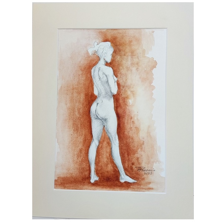 White Silhouette festmény, kézzel készített 2023-ban, akvarell papírra, passzpartu kerettel, 30 x 40 cm