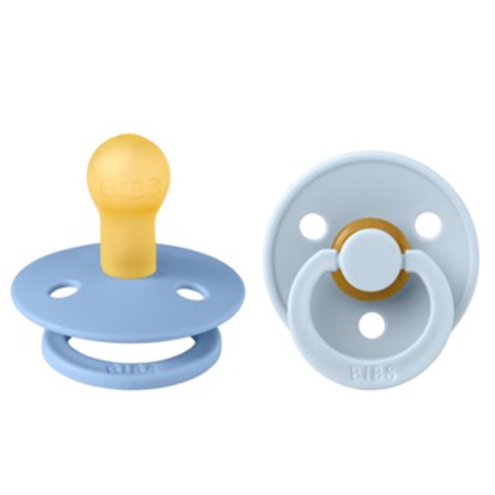 Suzete pentru bebelusi BIBS Colour Latex, cu tetina rotunda, 0 luni + Sky Blue/Baby Blue, 2 buc