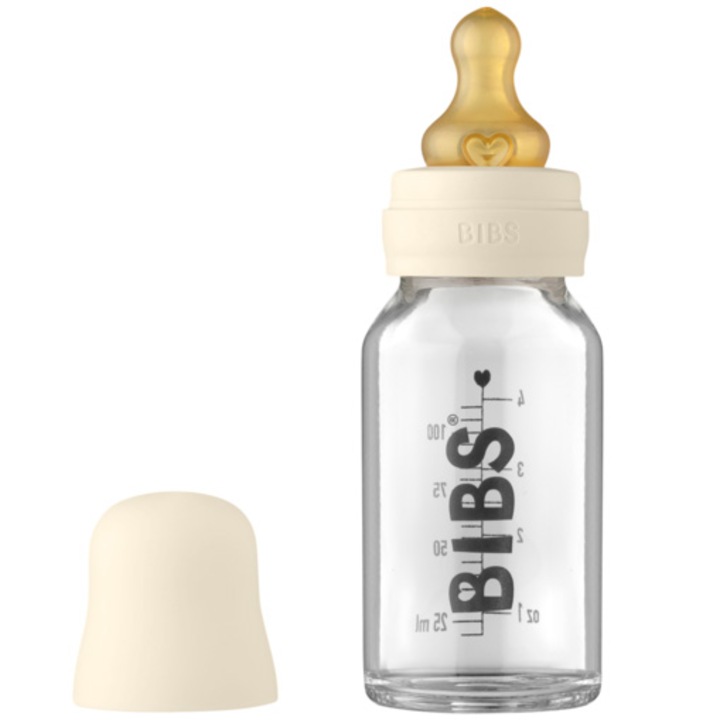 Biberon din sticla anticolici pentru bebelusi BIBS, 110 ml, Ivory