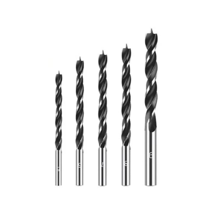 Burghiu (5 buc) diametrul 5 6 8 10 12 mm pentru Lemn, Pal, MDF, Carton, Rigips, Plastic, Compozit, PVC, pentru Masina de gaurit, universal