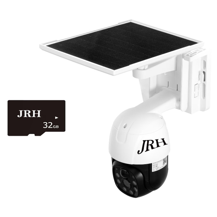 Camera Supraveghere video cu SIM card, JRH, conexiune 4G, 4MP 2048 x 1536 cu panou solar, acumulatori inclusi 8000mah, intelligent tracking, PTZ, Lan, Micro SD, Rotire, Alarma miscare, Interior - Exterior, CARD 32GB