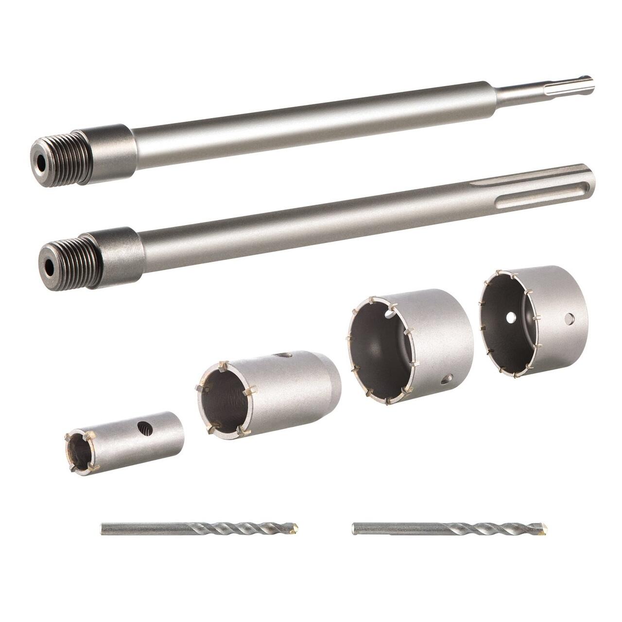 ZKH Beton gatenzaag 9 stuks, betonboor 30-100, met SDS Plus schacht 300 en SDS-Max 300, kerngatenzaag voor beton, baksteen, steen, muur, cement